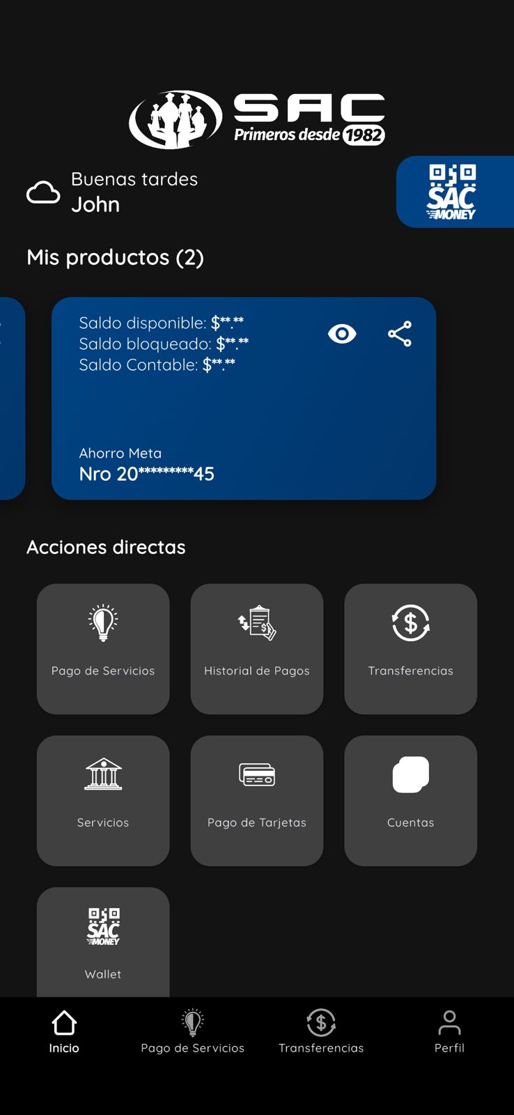 App SAC - pantalla principal