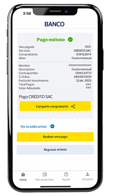 Celular mostrando comprobante de pago en SAC Móvil