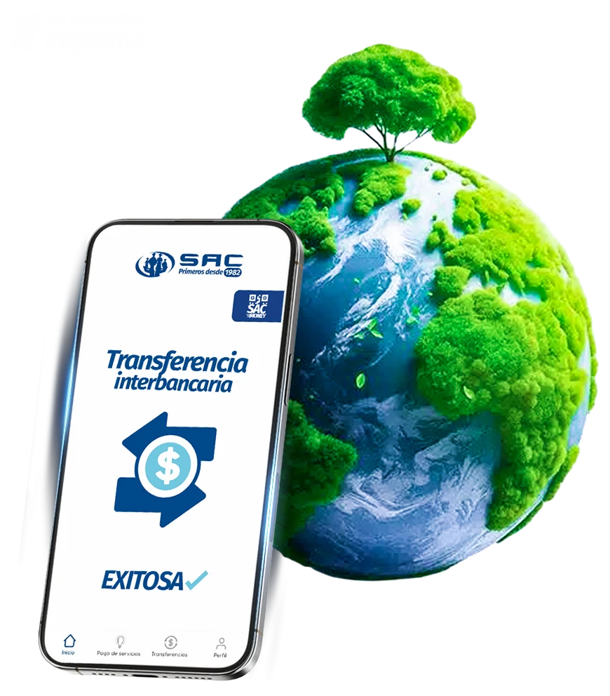 Planeta verde y celular de la app SAC
